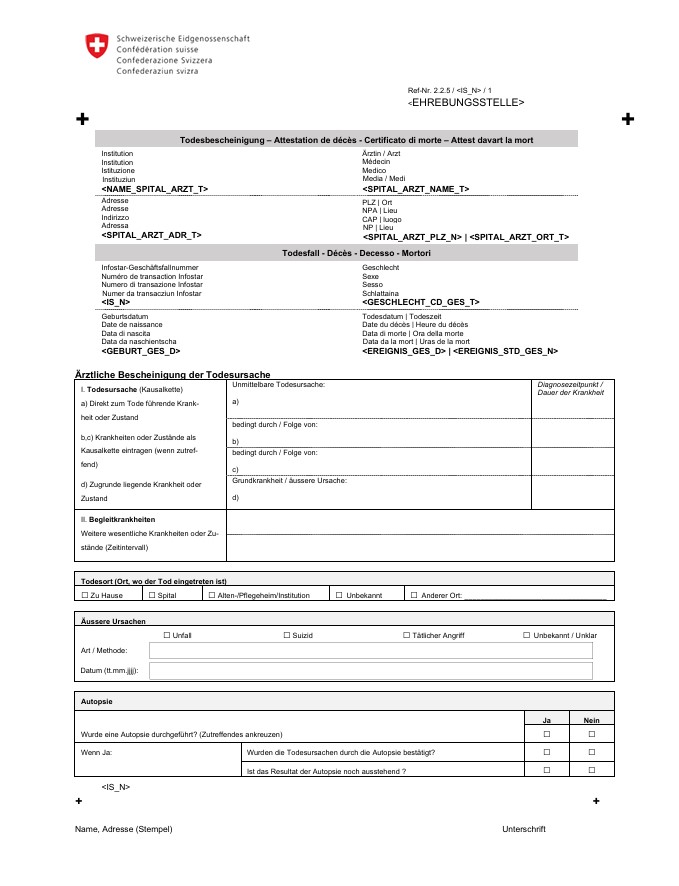 The cause of death certificate used today. The Federal Statistical Office is now considering changes so that figures on death tourism can be reported in future.